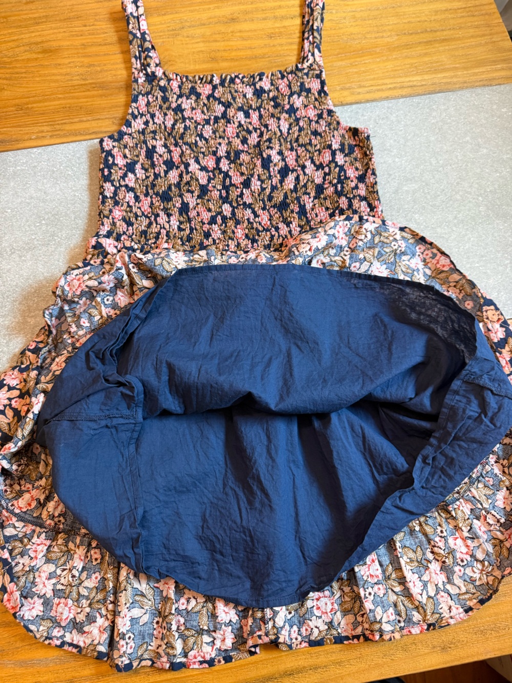 THML Navy Pink Floral Smocked Tiered Mini Dress Size Large - Picture 6 of 10